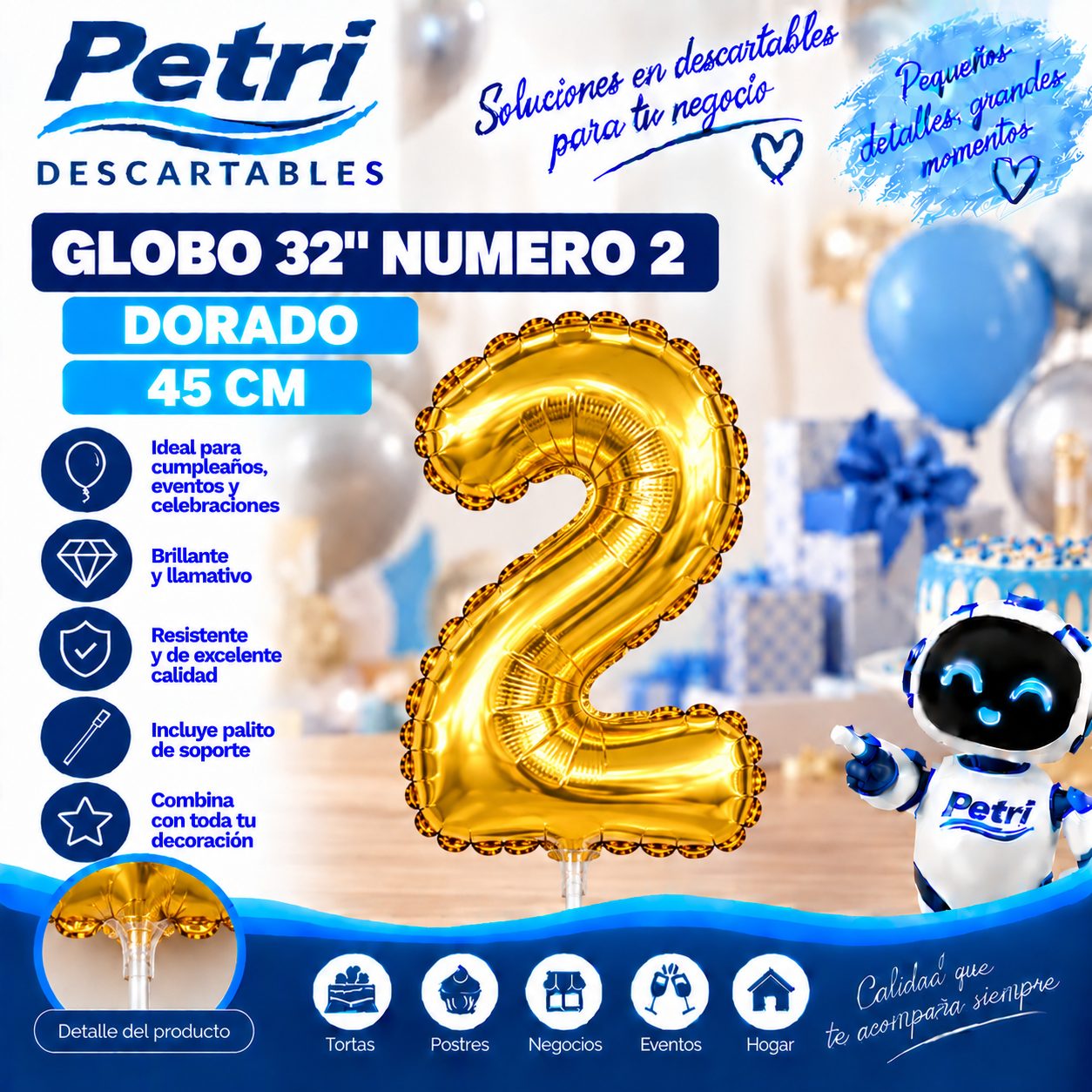 GLOBO 32" NUMERO 2 DORADO 45 CM