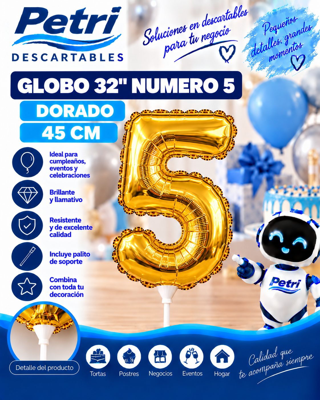 GLOBO 32" NUMERO 5 DORADO 45 CM