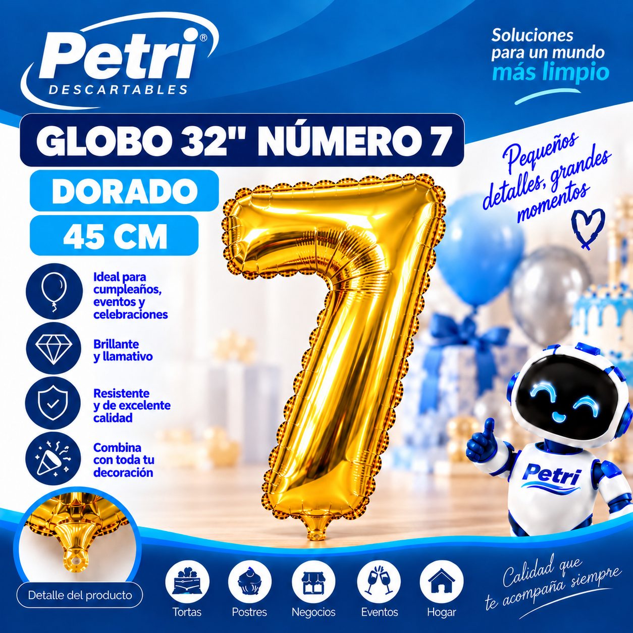 GLOBO 32" NUMERO 7 DORADO 45 CM