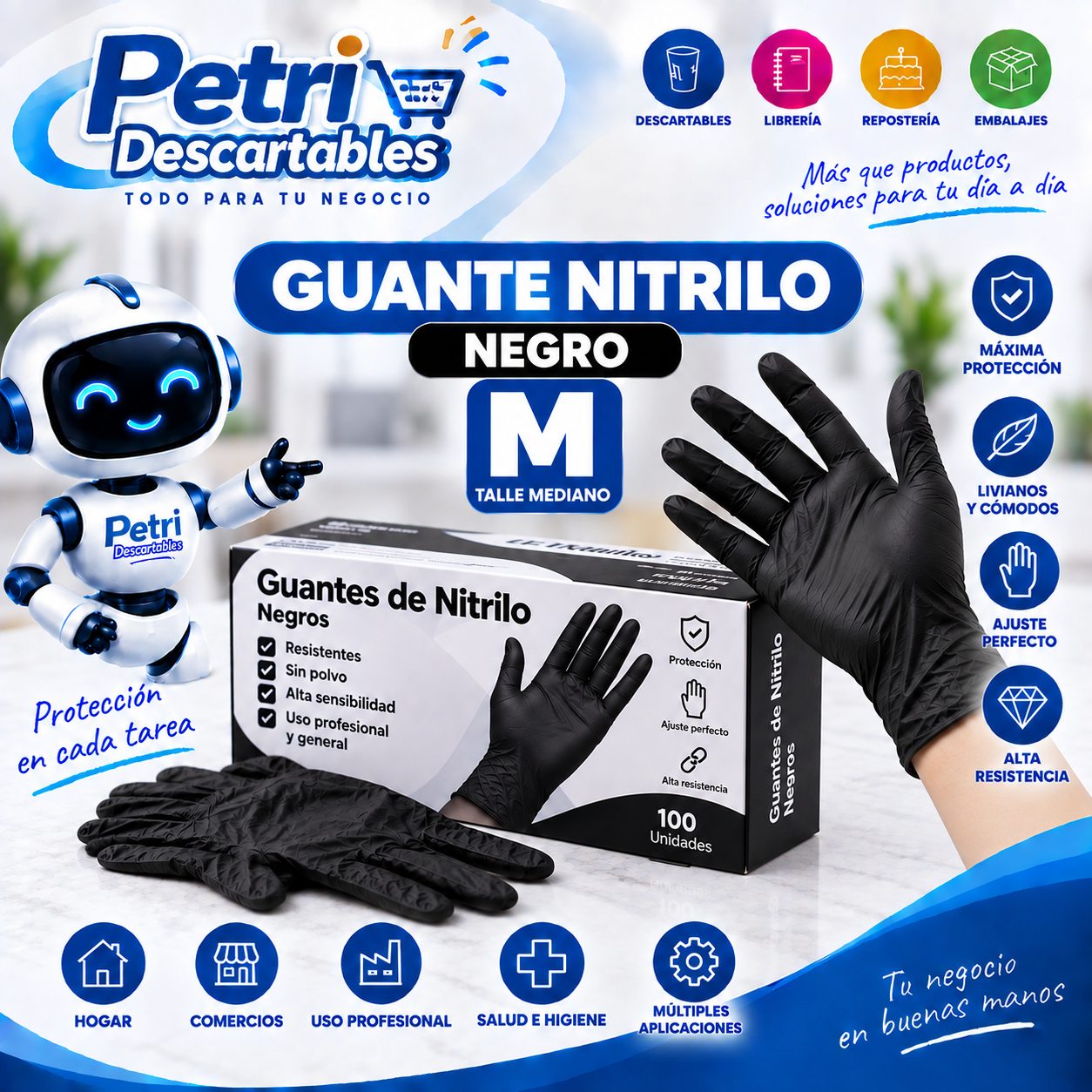 GUANTE NITRILO NEGRO M