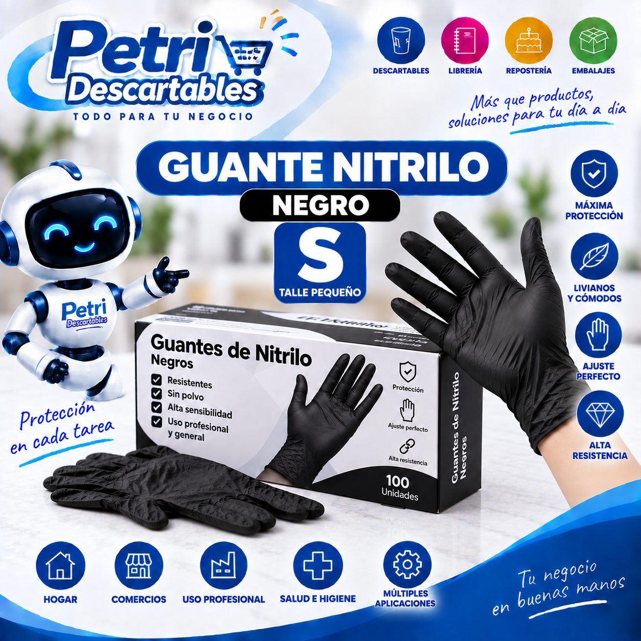 GUANTE NITRILO NEGRO S