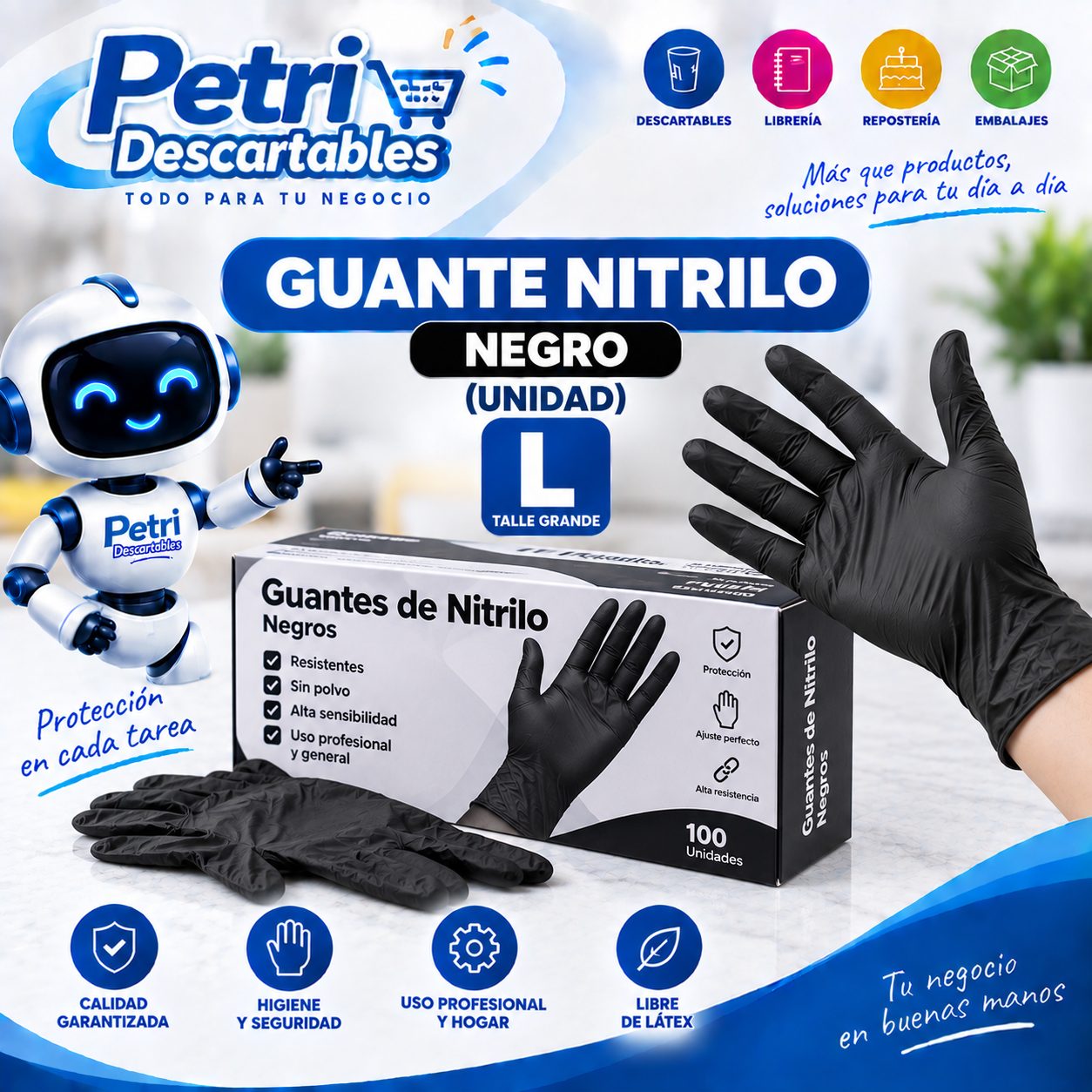 GUANTE NITRILO NEGRO (UNIDAD) L