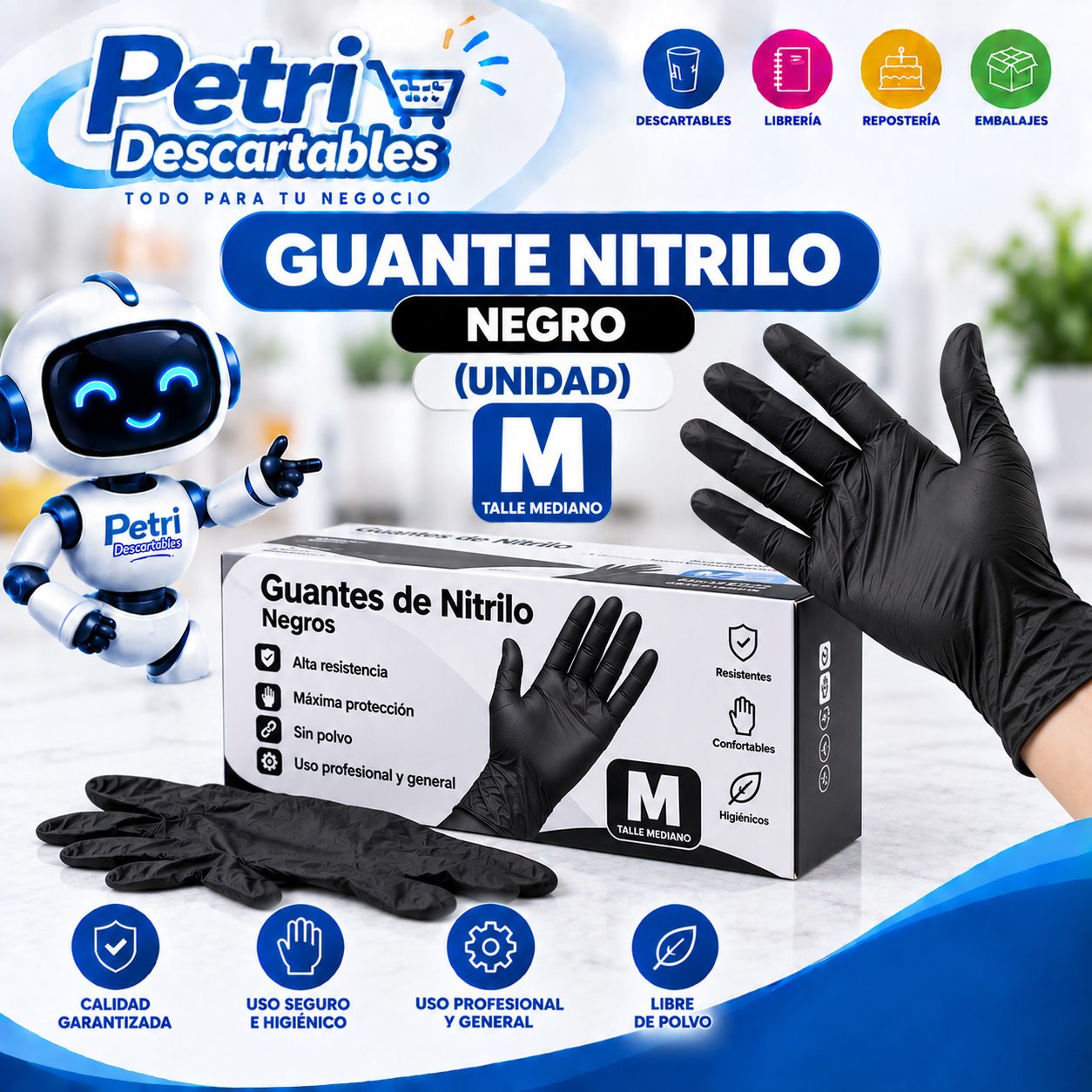 GUANTE NITRILO NEGRO (UNIDAD) M